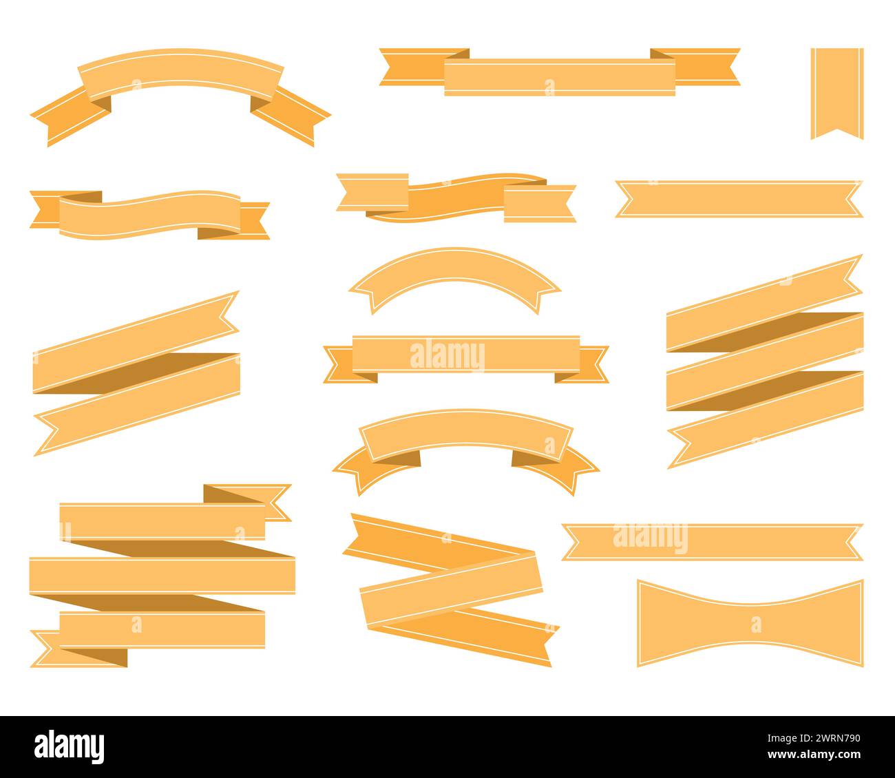 Big Orange Ribbons Set, Isolated On White Background, Vector ...