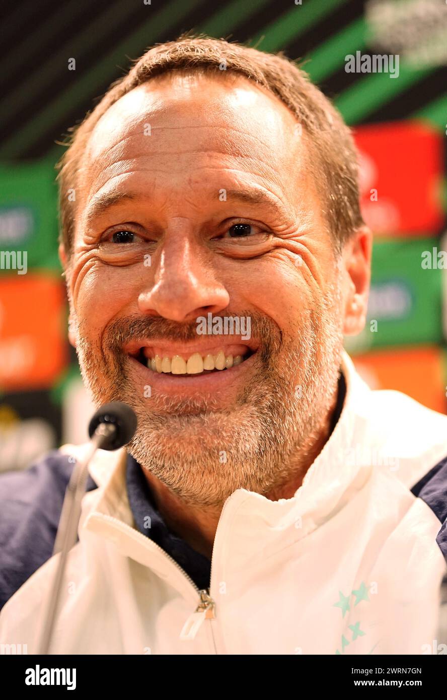 Ajax manager John van 't Schip during a press conference at Villa Park, Birmingham. Picture date: Wednesday March 13, 2024. Stock Photo
