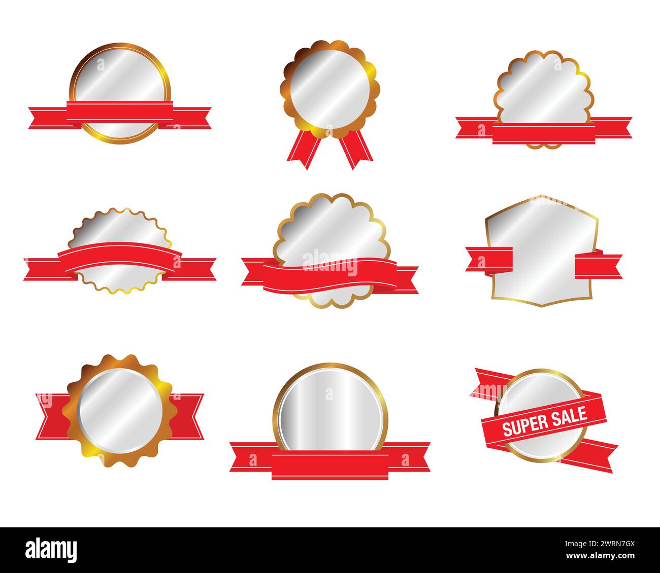 Set of red ribbons and award badges. Red And Golden Labels Stock Vector