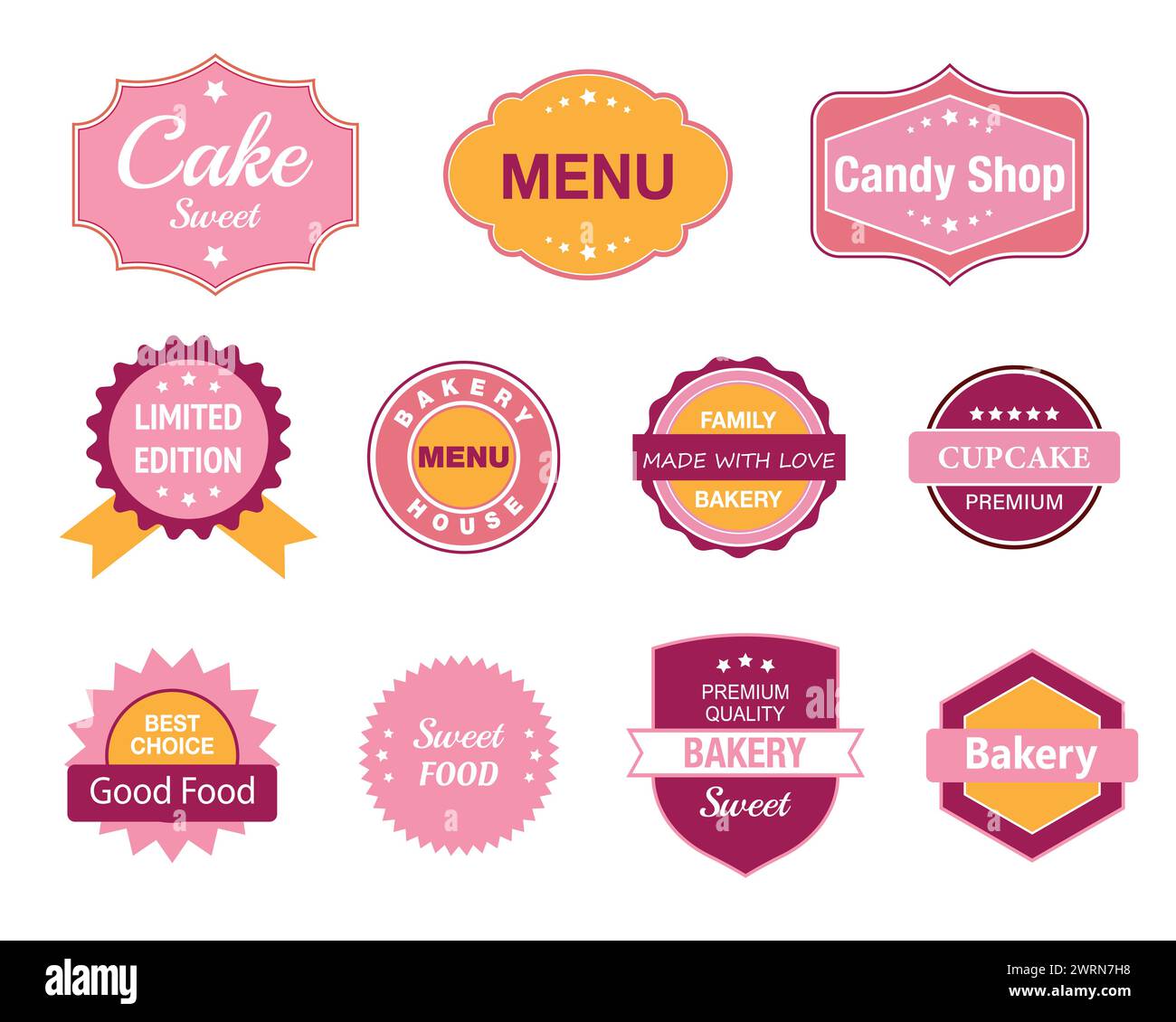 Collection of vintage retro bakery logo badges and labels. Frames ...