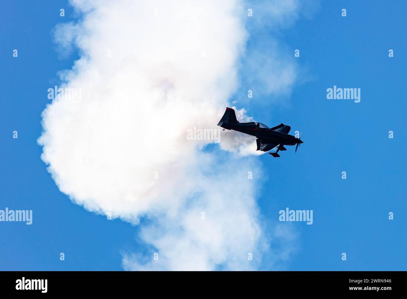 Radom, Poland - August 25, 2023: Civilian small plane. Aeroclub and private aircraft. Civil and general aviation. Sunset and night show. Airshow displ Stock Photo