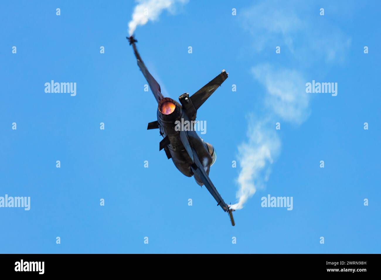 Radom, Poland - August 26, 2023: Hellenic Air Force Lockheed F-16 Fighting Falcon fighter jet plane flying. Aviation and military aircraft. Stock Photo