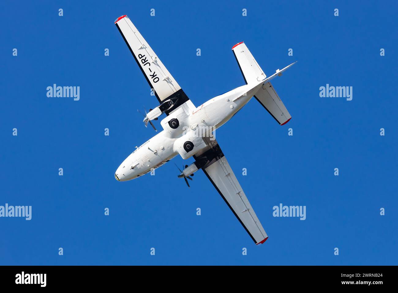 Ostrava, Czech Republic - September 16, 2023: LET L-410NG transport plane prototype flying. Aviation and aircraft. Stock Photo