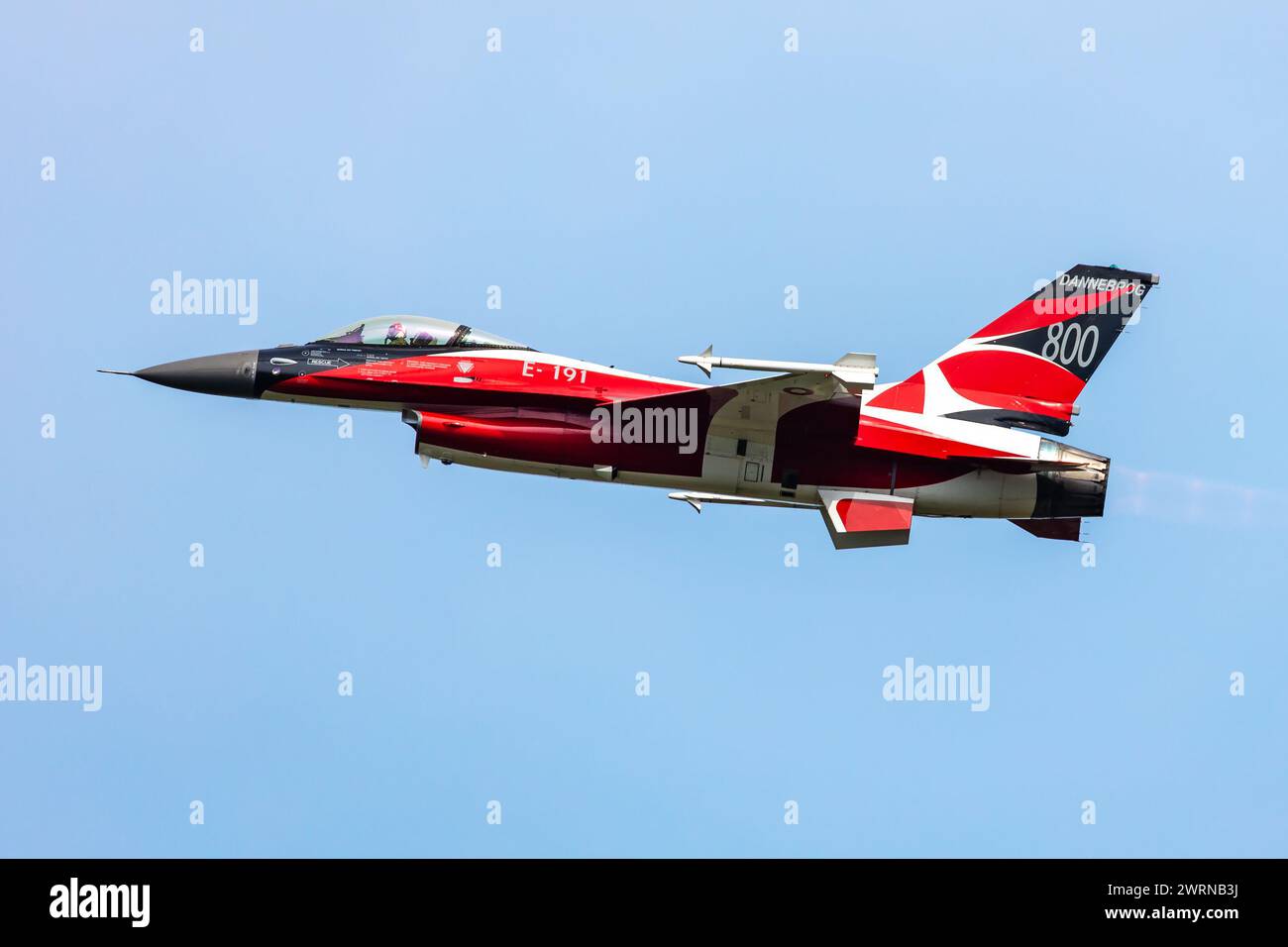 Radom, Poland - August 26, 2023: Royal Danish Air Force Lockheed F-16 Fighting Falcon fighter jet plane flying. Aviation and military aircraft. Stock Photo