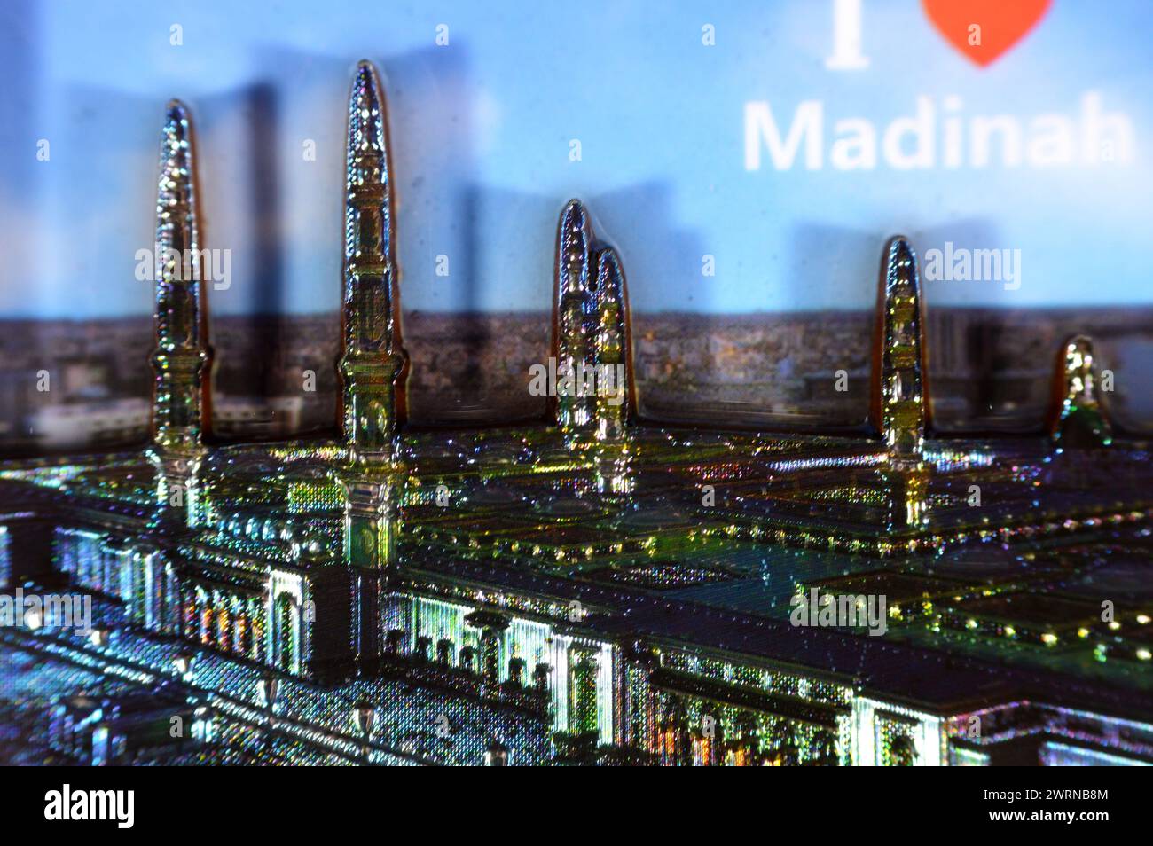 Medina fridge magnet in the shape of the Prophet's Mosque, refrigerator magnet of Madinah mosque in Saudi Arabia kingdom, it is the second mosque buil Stock Photo