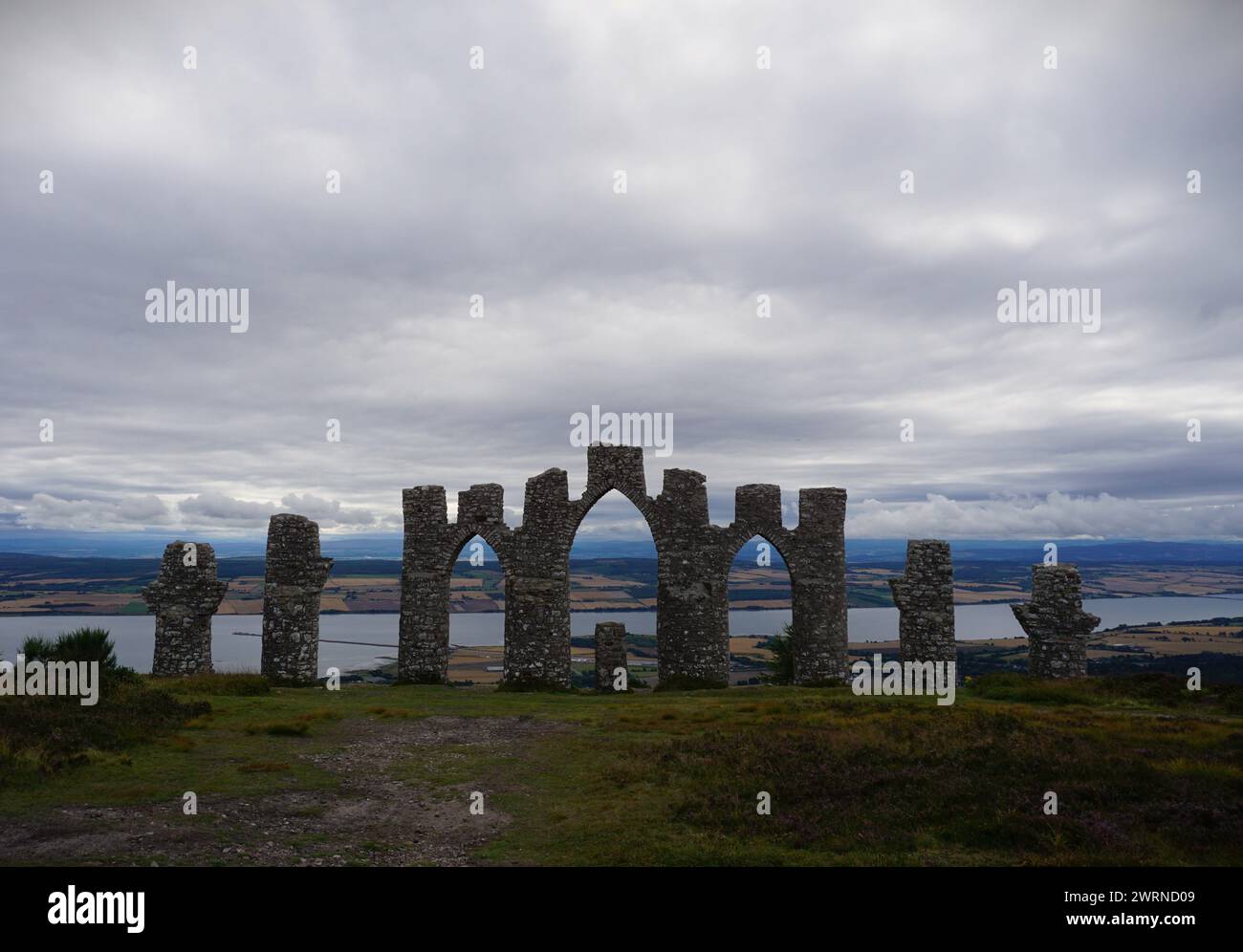 Fyrish Monument, Scotland. Built in 1782, it dominates a landscape of the Scottish highlands. Stock Photo