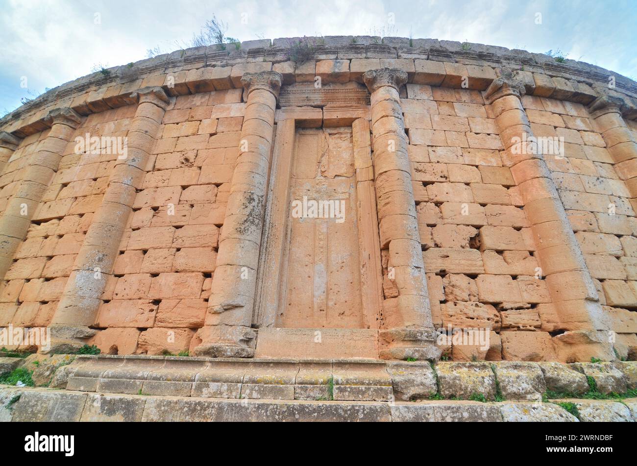 The Royal Mausoleum of Mauretania is a funerary monument located on the road between Cherchell and Algiers Stock Photo