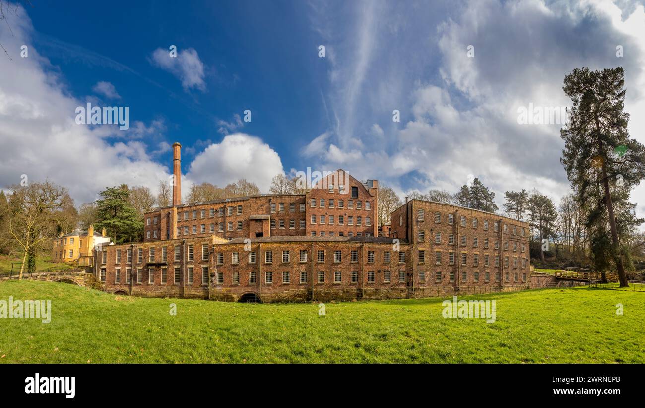 Panoramic view of Quarry Bank Mill, Styal, Wilmslow, Cheshire. UK Stock Photo