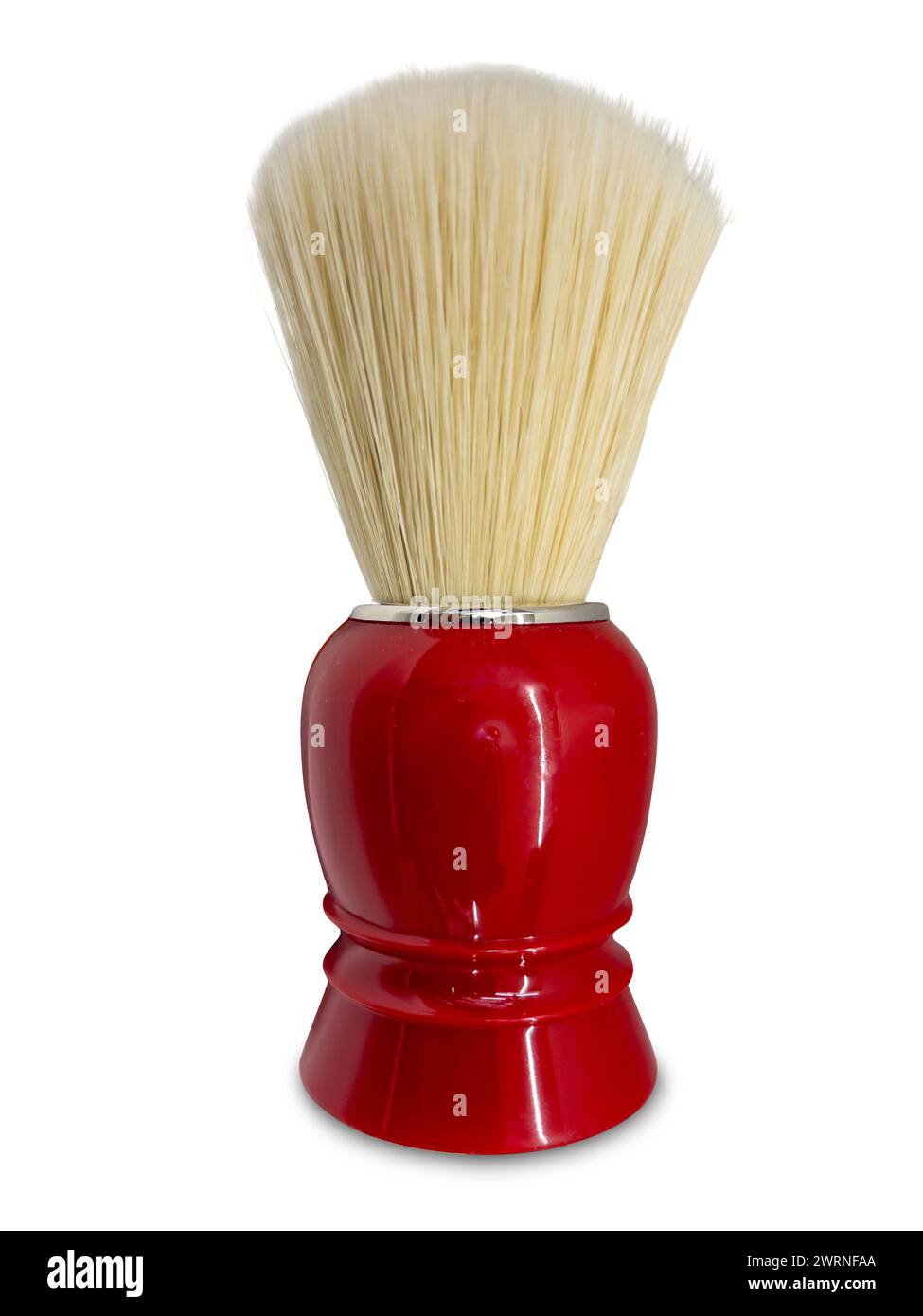 Shaving foam brush with red handle isolated on white with clipping path included Stock Photo