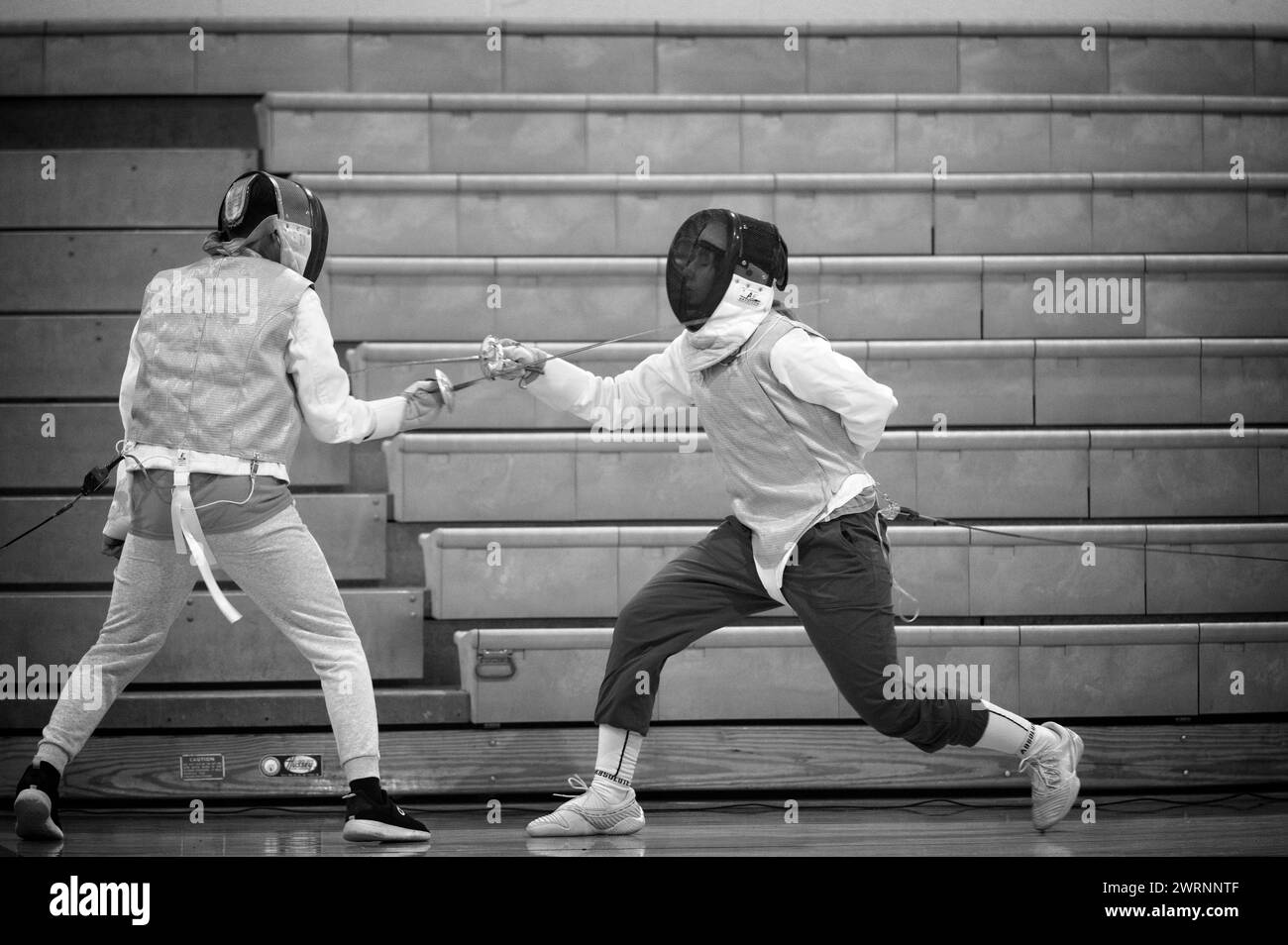 UNITED STATES - 03–082024: Out of Nowhere Fencing,  offers instruction in the sp-ort of fencing for all levels under the watchful eye of coach David C Stock Photo