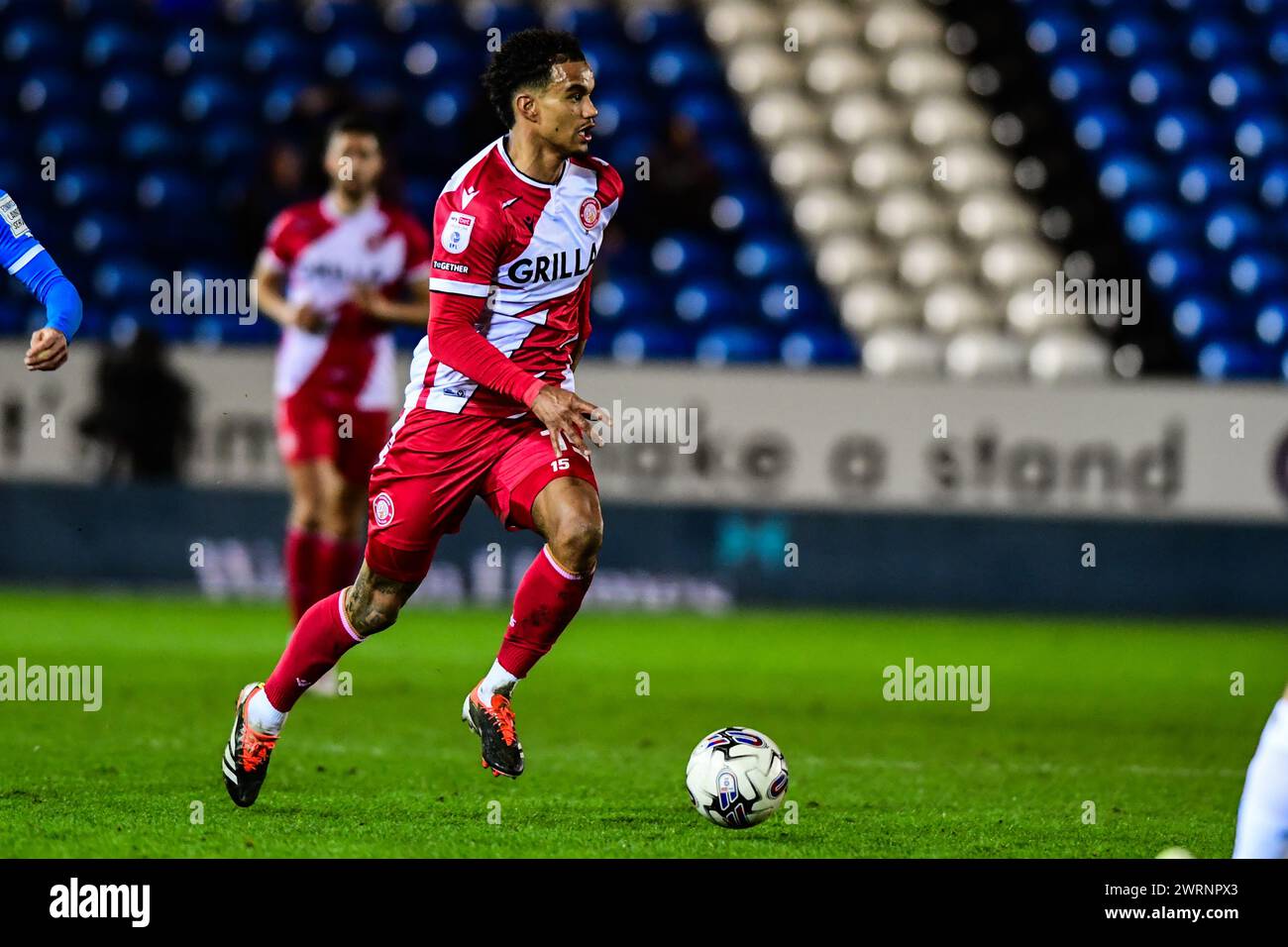 Terence Vancooten (15 Stevenage) goes forward during the Sky Bet League 1 match between Peterborough and Stevenage at London Road, Peterborough on Wednesday 13th March 2024. (Photo: Kevin Hodgson | MI News) Credit: MI News & Sport /Alamy Live News Stock Photo
