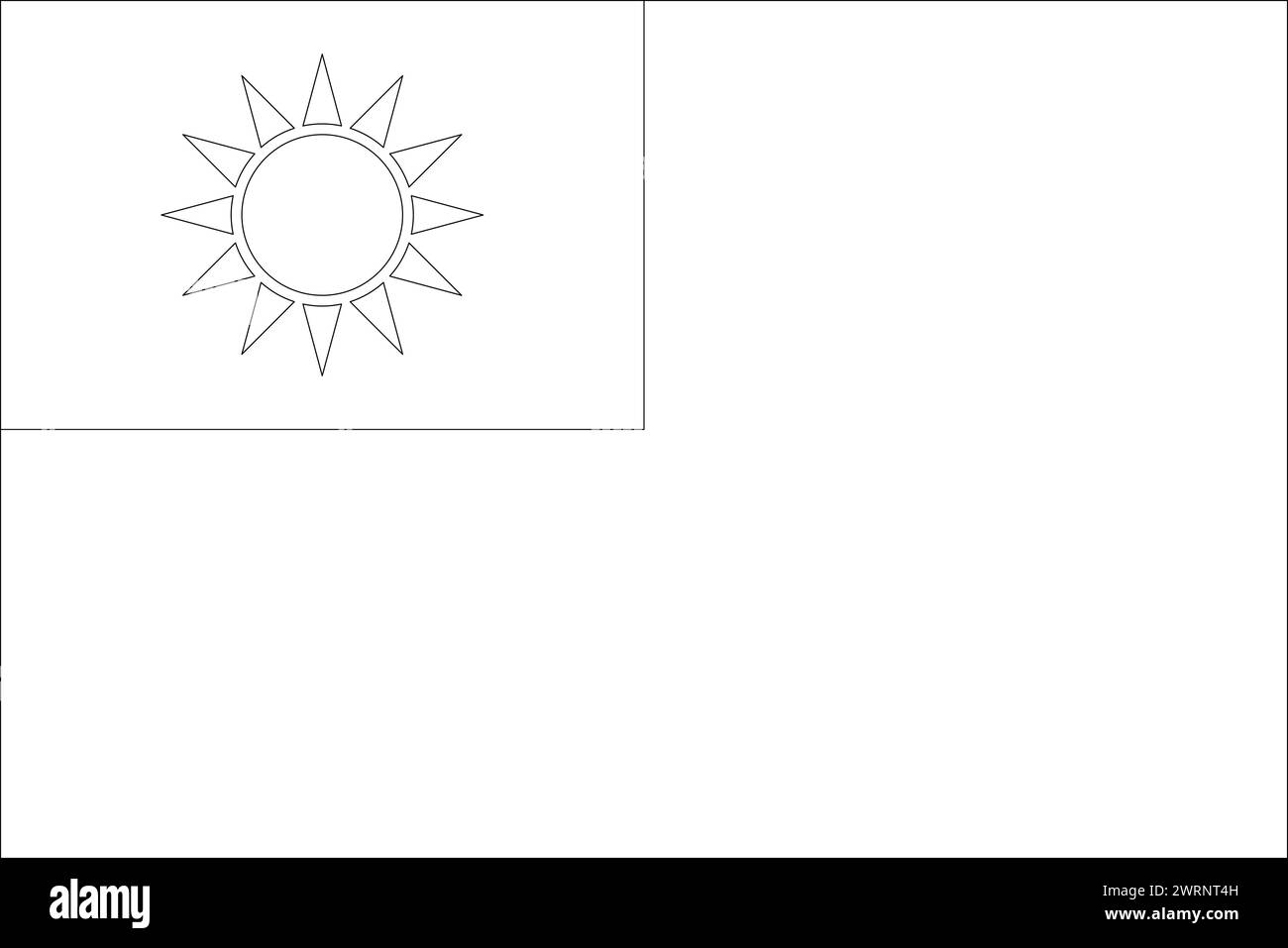 Taiwan flag - thin black vector outline wireframe isolated on white ...