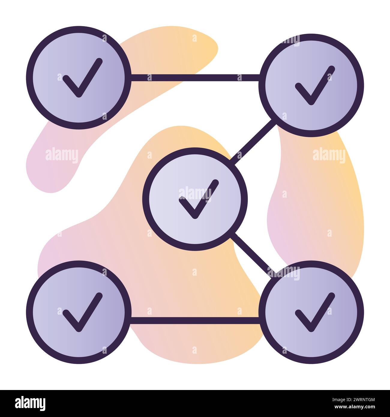 Work stages with check marks, single process sign, task completed, dark blue line vector icon on gradient background Stock Vector