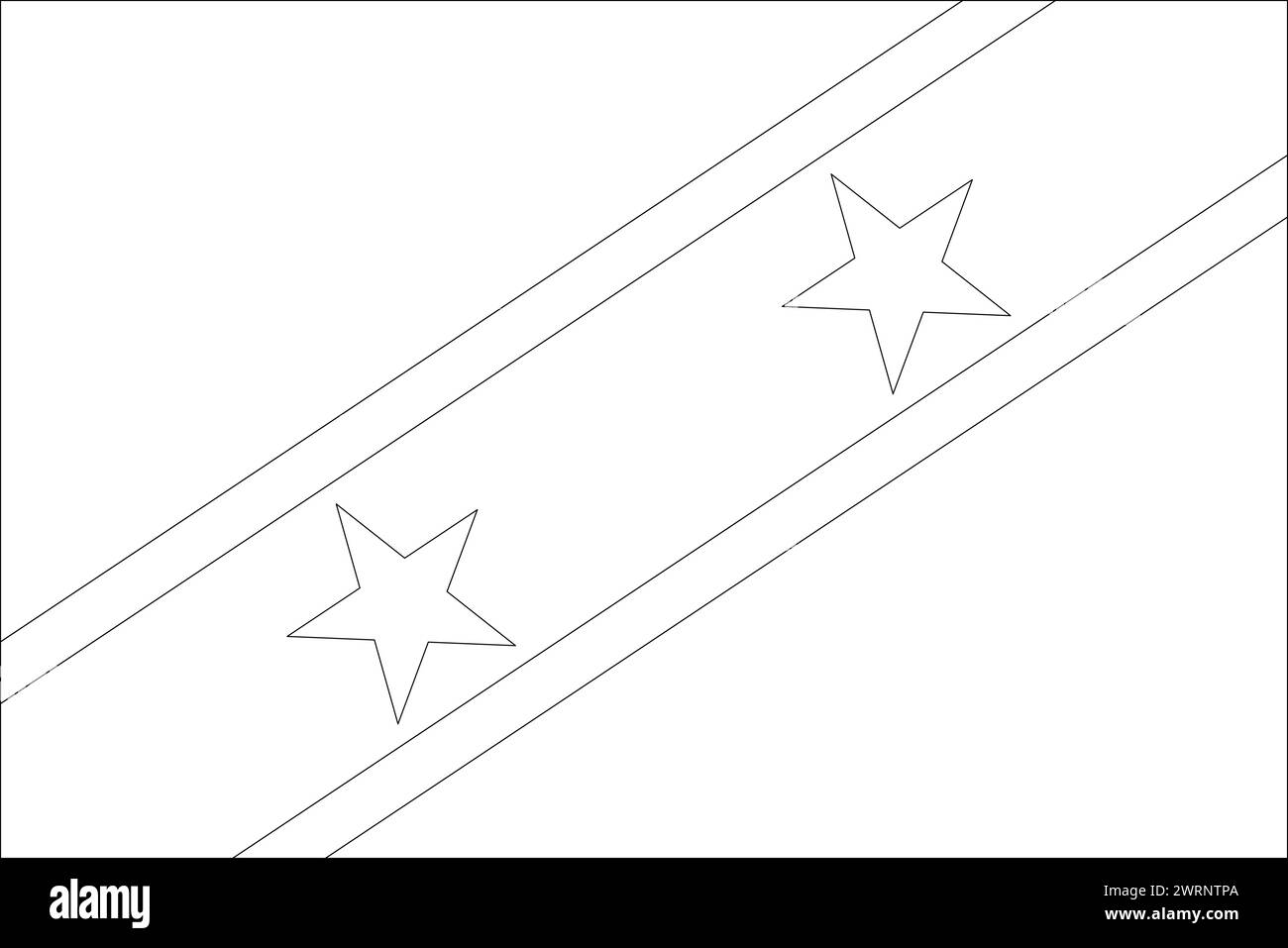 Saint Kitts and Nevis flag - thin black vector outline wireframe isolated on white background. Ready for colouring. Stock Vector