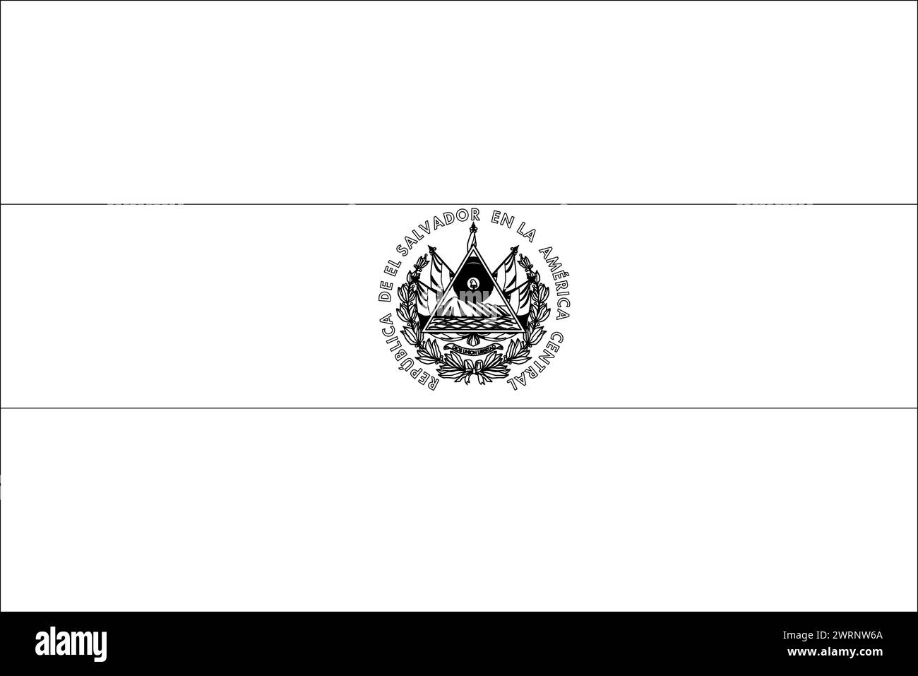 El Salvador flag - thin black vector outline wireframe isolated on white background. Ready for colouring. Stock Vector