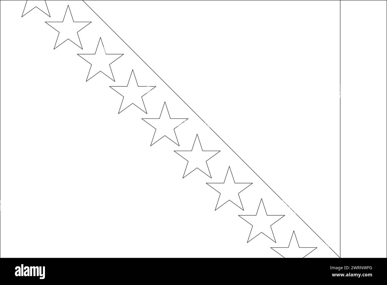 Bosnia and Herzegovina flag - thin black vector outline wireframe isolated on white background. Ready for colouring. Stock Vector