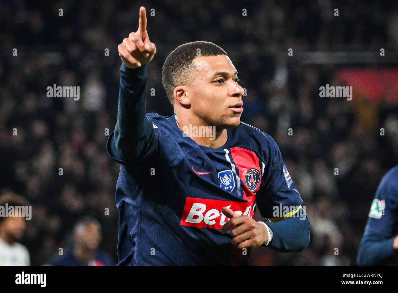 Paris, France, France. 13th Mar, 2024. Kylian MBAPPE of PSG celebrates his goal during the French Cup match between Paris Saint-Germain (PSG) and OGC Nice at Parc des Princes Stadium on March 13, 2024 in Paris, France. (Credit Image: © Matthieu Mirville/ZUMA Press Wire) EDITORIAL USAGE ONLY! Not for Commercial USAGE! Stock Photo