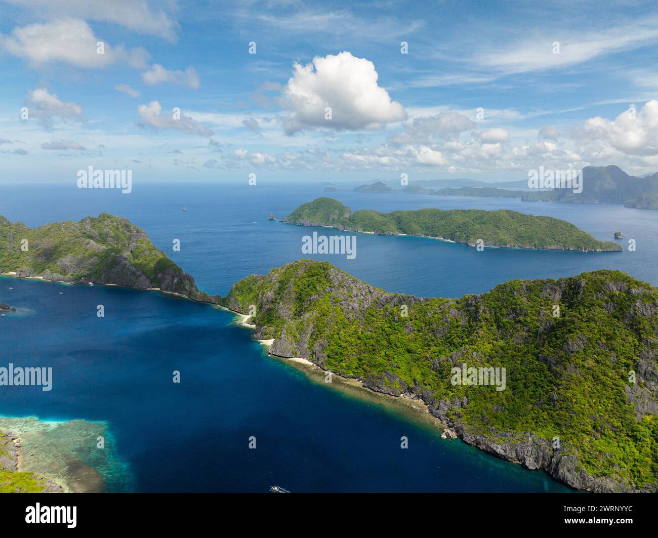 Matinloc Island and Inambuyod Island. Blue sky clouds. El Nido ...