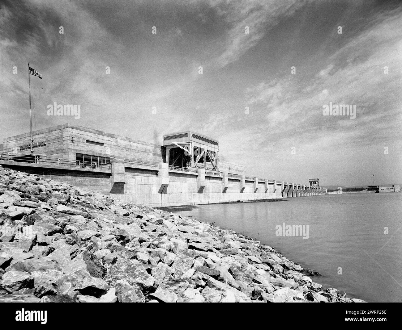 Chickamauga Dam from Lake Side, April 1941 Stock Photo