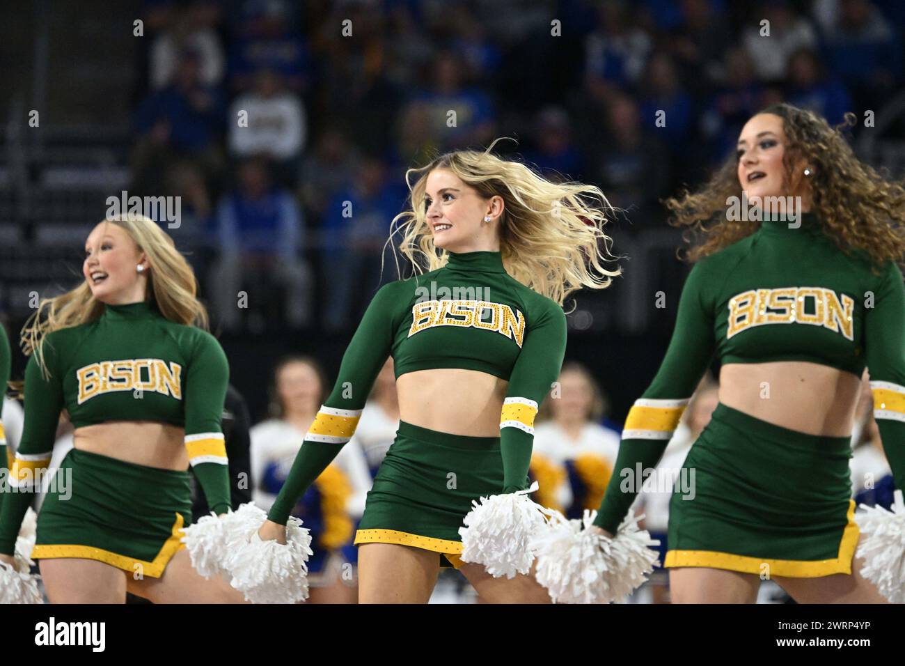 The North Dakota State dance team entertains the crowd during the women's final at the Summit League basketball tournament at the Denny Sanford Premier Center in Sioux Falls, South Dakota on Tuesday, March 12, 2024. South Dakota State wins the championship 67-54 over North Dakota State. Russell Hons/CSM. Stock Photo