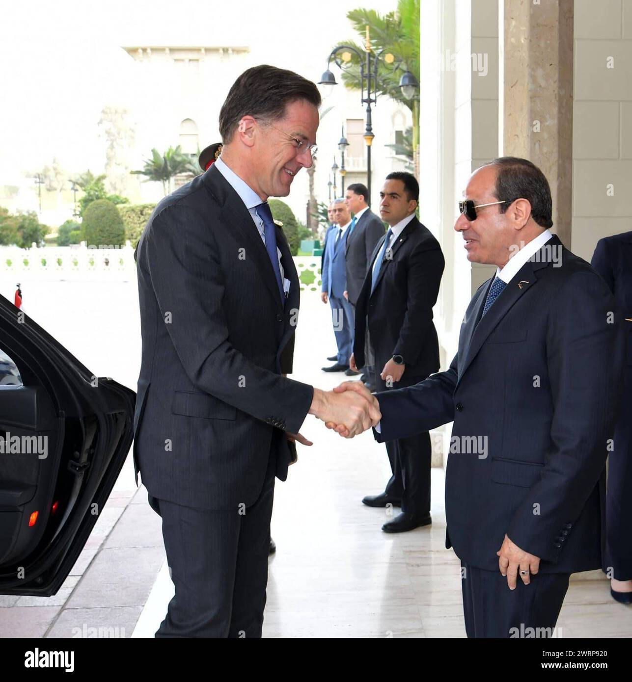Egyptian President Abdel Fattah El-Sisi receives Prime Minister of the Kingdom of the Netherlands, Mark Rutte Egyptian President Abdel Fattah El-Sisi receives Prime Minister of the Kingdom of the Netherlands, Mark Rutte, in Cairo, Egypt, on March 13, 2024. Photo by Egyptian President Office apaimages Cairo Cairo Egypt 130324 Egypt EPO 003 Copyright: xapaimagesxEgyptianxPresidentxOfficexxapaimagesx Stock Photo