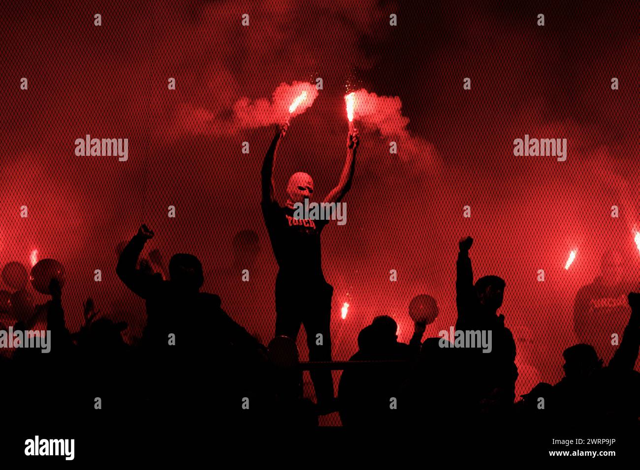 Porto, Portugal - 03 03 2024: Fans of Benfica firing flares during Liga ...