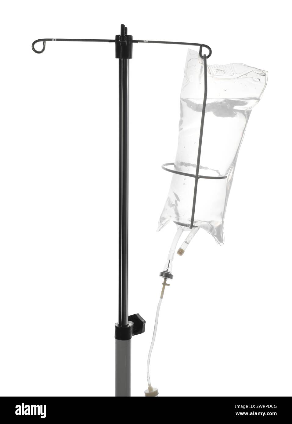 IV infusion set on pole against white background Stock Photo
