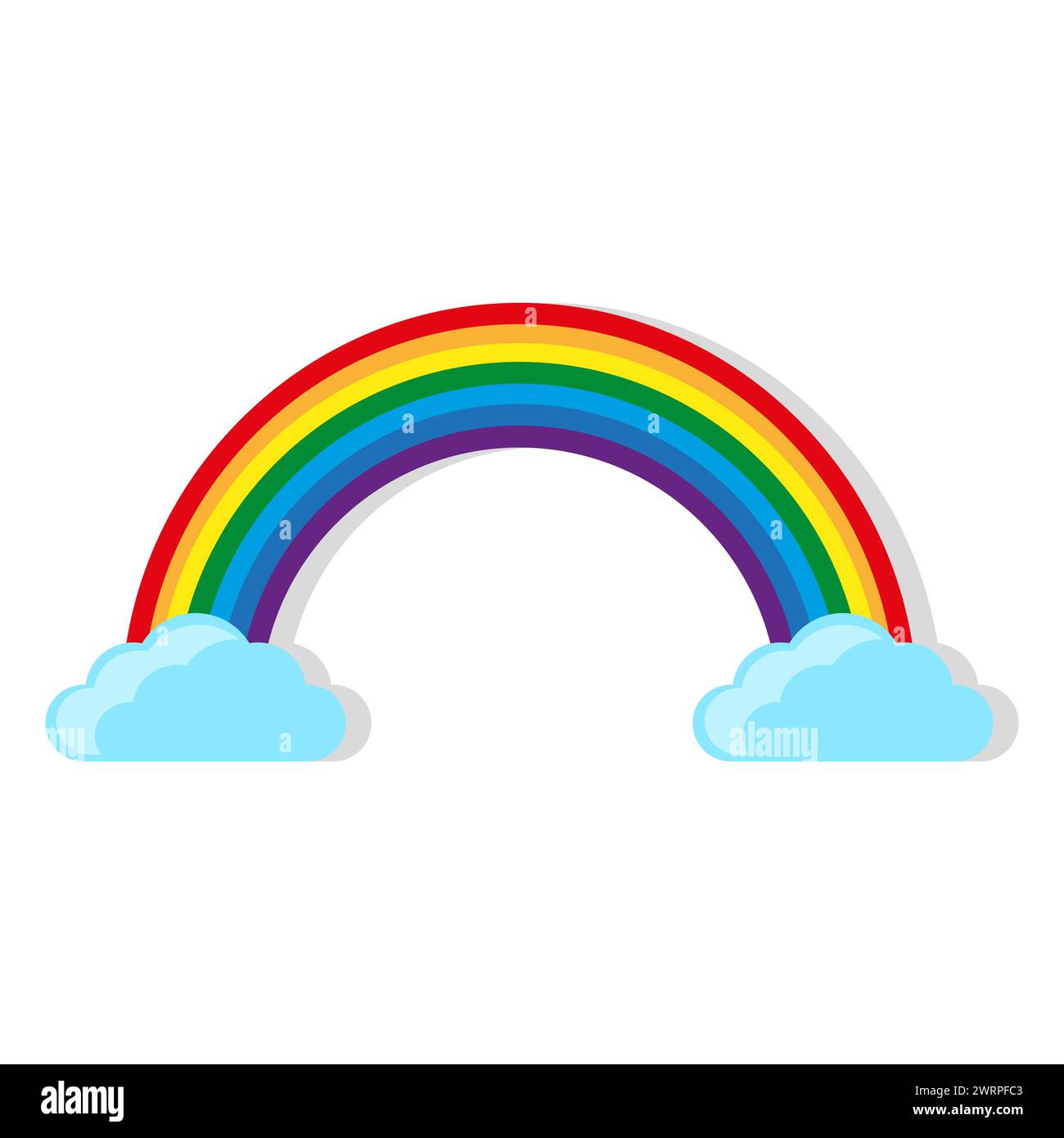 Cartoon Rainbow with Clouds on White Background. Vector illustration ...