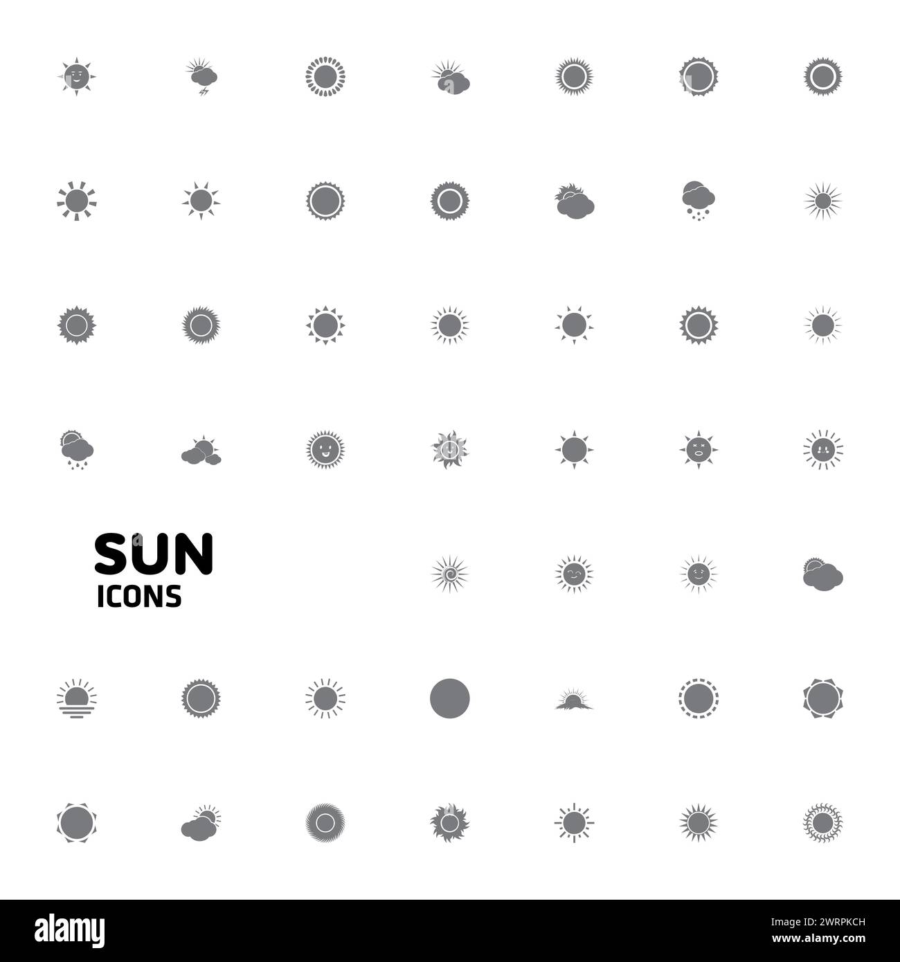 Sun icon set in line style, sunshine in flat style, solar glow, sunrise