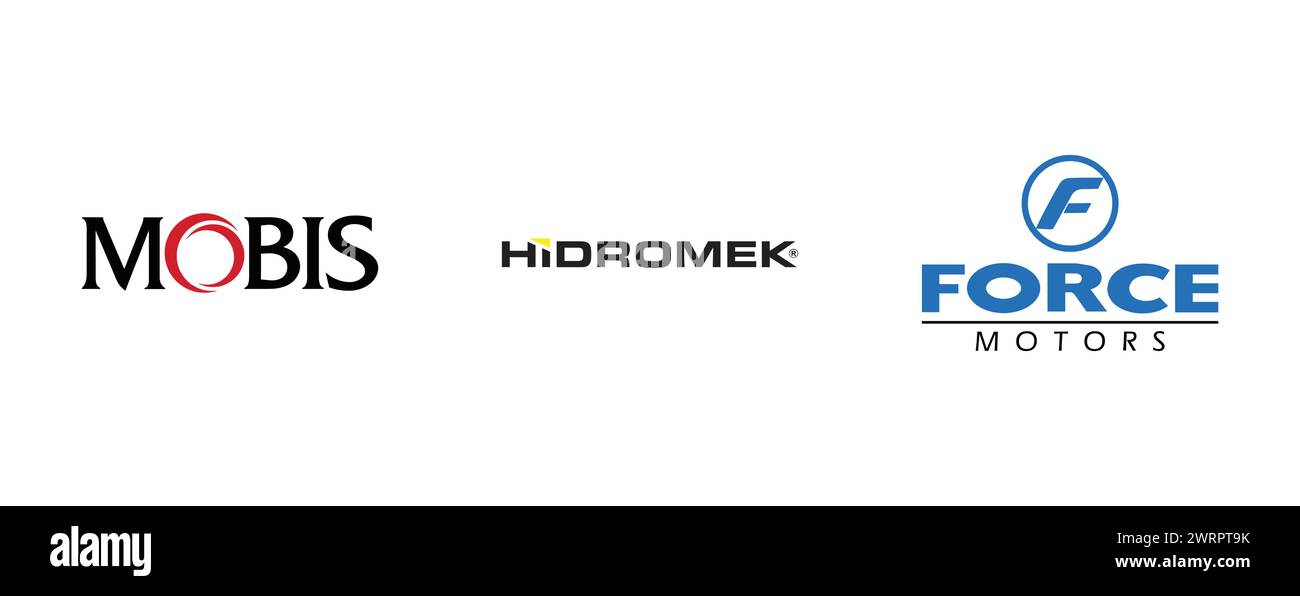 FORCE MOTORS, MOBIS, HIDROMEK. Editorial vector brand logo collection