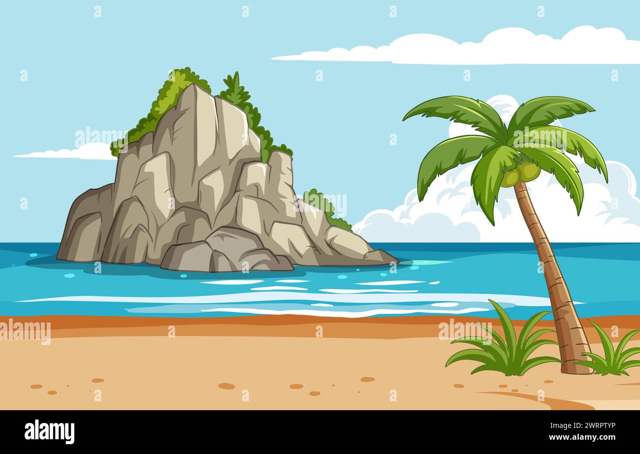 Vector art of a serene tropical beach scene Stock Vector