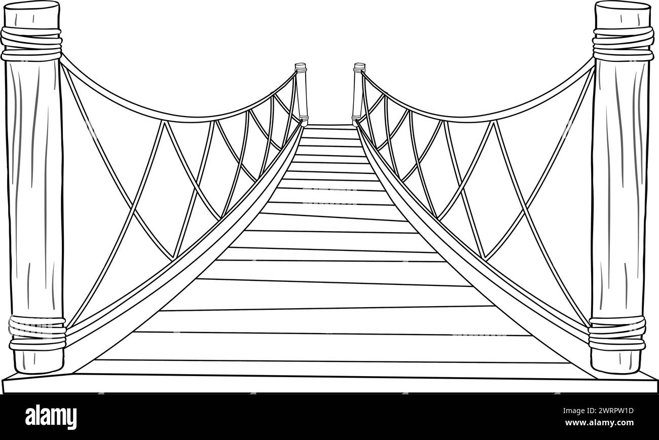 Black and white drawing of a suspension bridge Stock Vector Image & Art