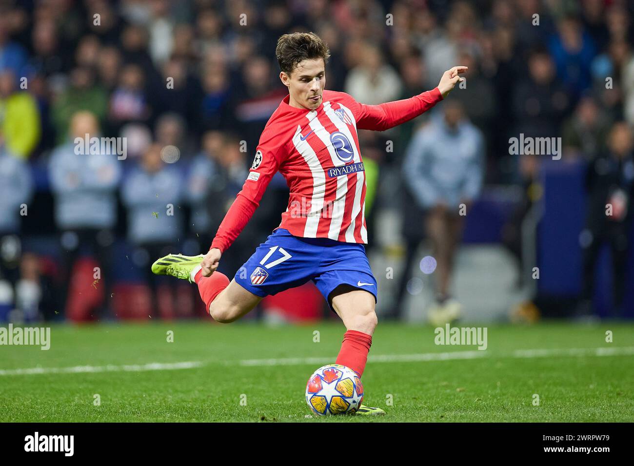Madrid, Spain. 13th Mar, 2024. Rodrigo Riquelme of Atletico de Madrid seen in action during the 2023/24 UEFA Champions League Round of 16 Leg 2 of 2 between Atletico Madrid and Inter at Civitas Metropolitano Stadium. Atletico Madrid wins 3:2 on penalties. (Photo by Federico Titone/SOPA Images/Sipa USA) Credit: Sipa USA/Alamy Live News Stock Photo
