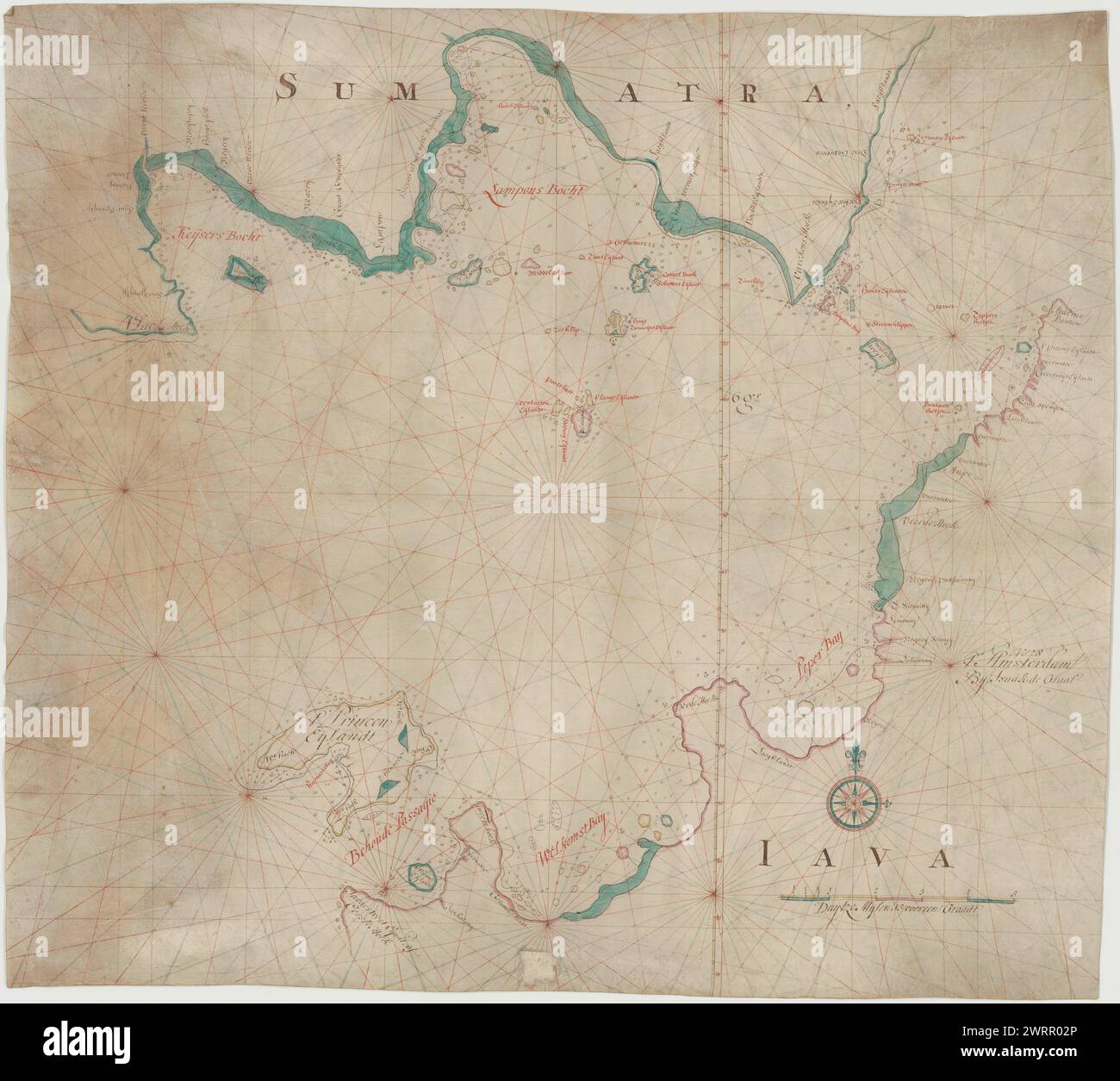 Map of Sunda Strait, Bantam Westcoast, and Sumatra Stock Photo