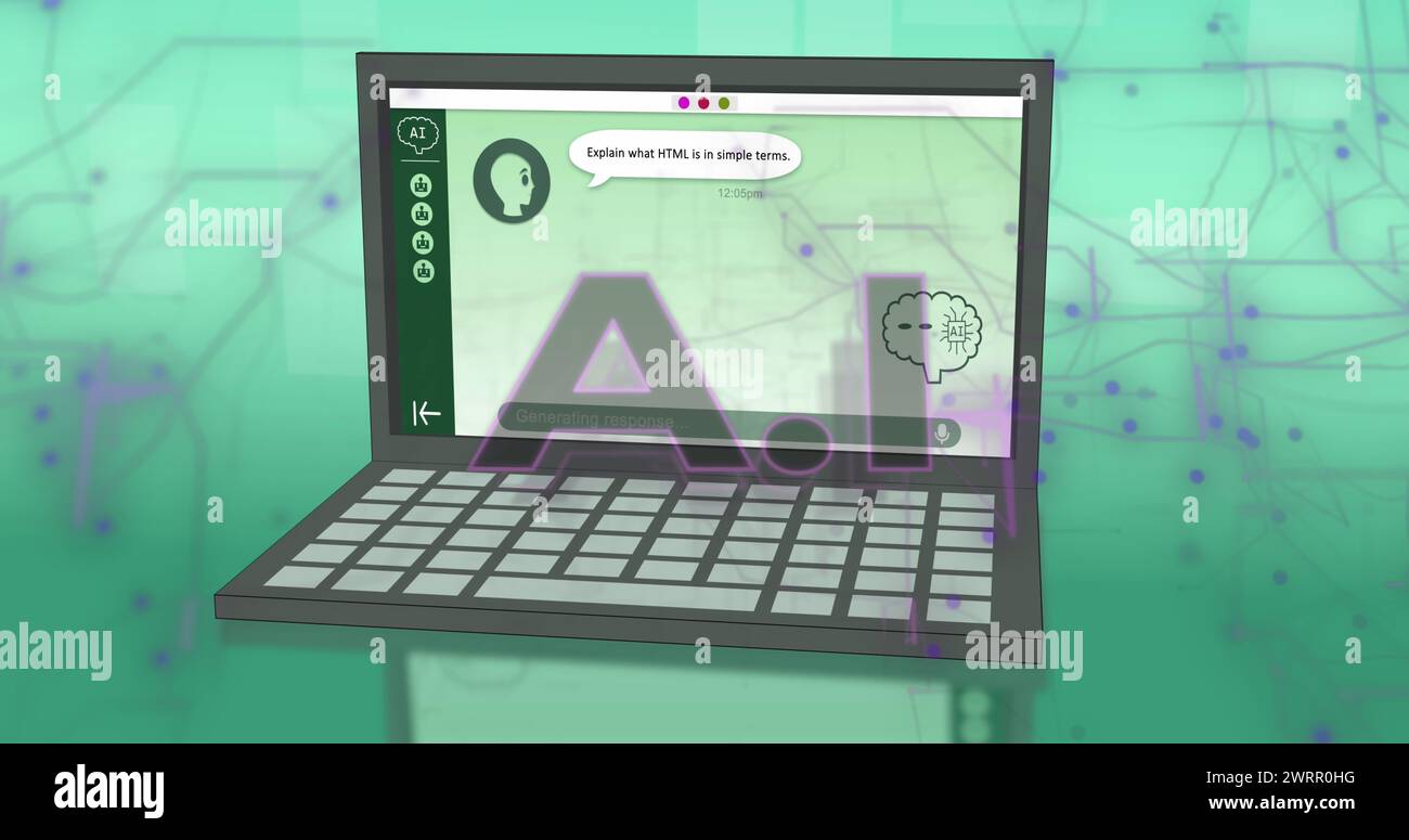 Image of ai chat and data processing over laptop screen Stock Photo - Alamy
