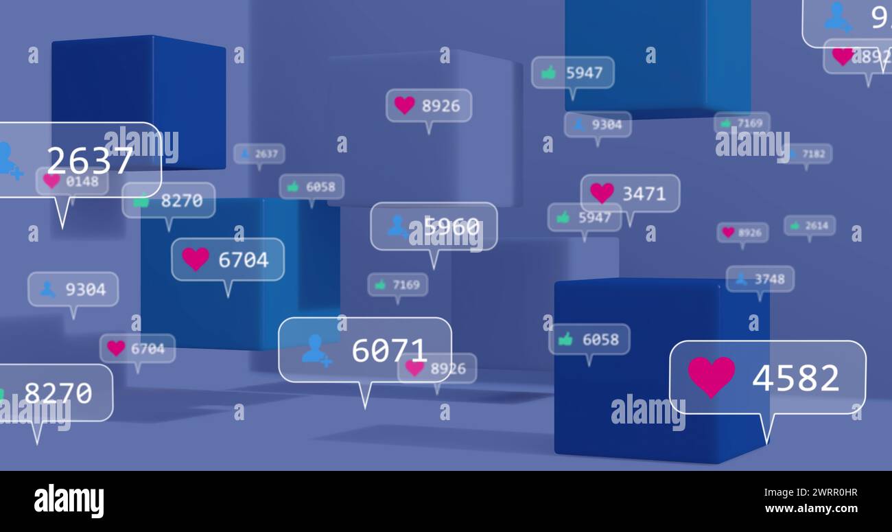 Image of social media data processing over abstract pattern Stock Photo