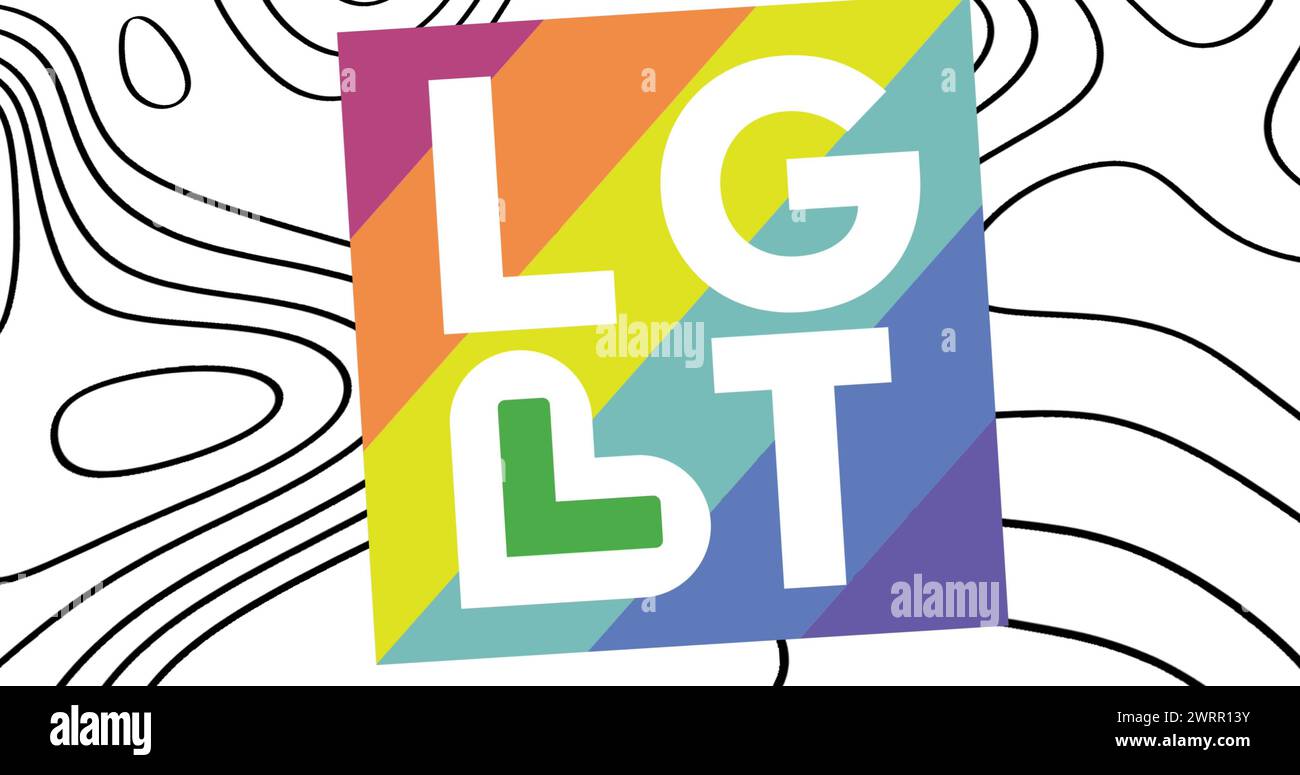 Image of lgbt over colorful square and white background with waves Stock Photo