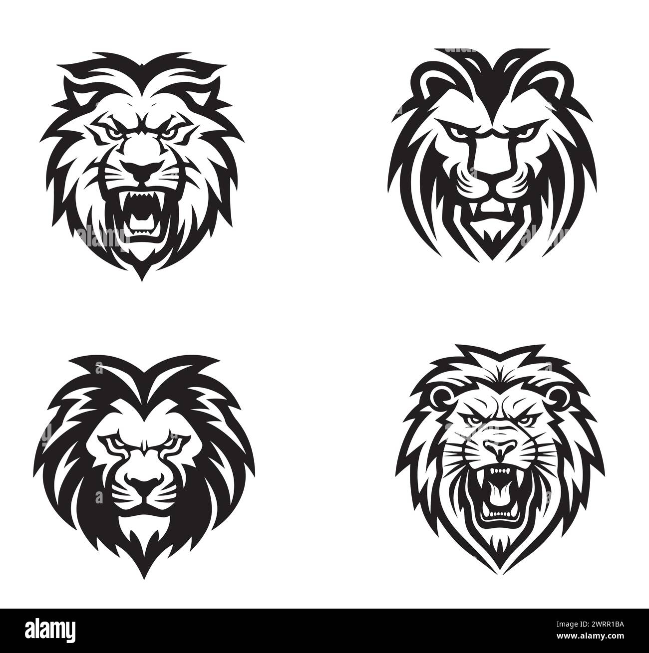 Black lion head set on a white background Stock Vector