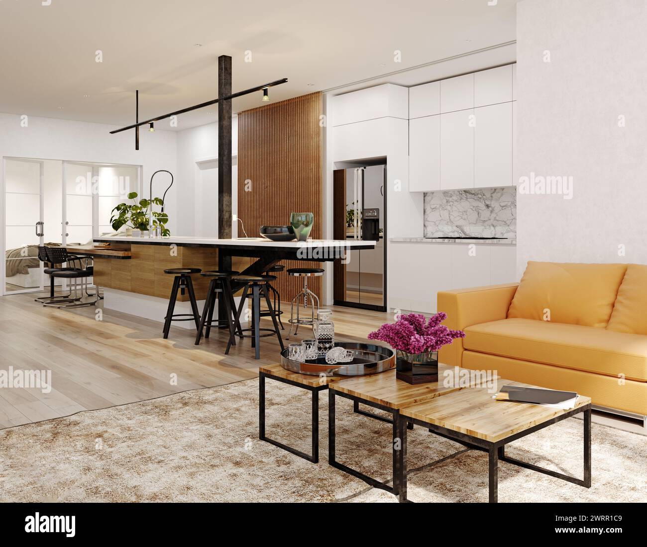 modern kitchen interior. 3d rendering design concept Stock Photo