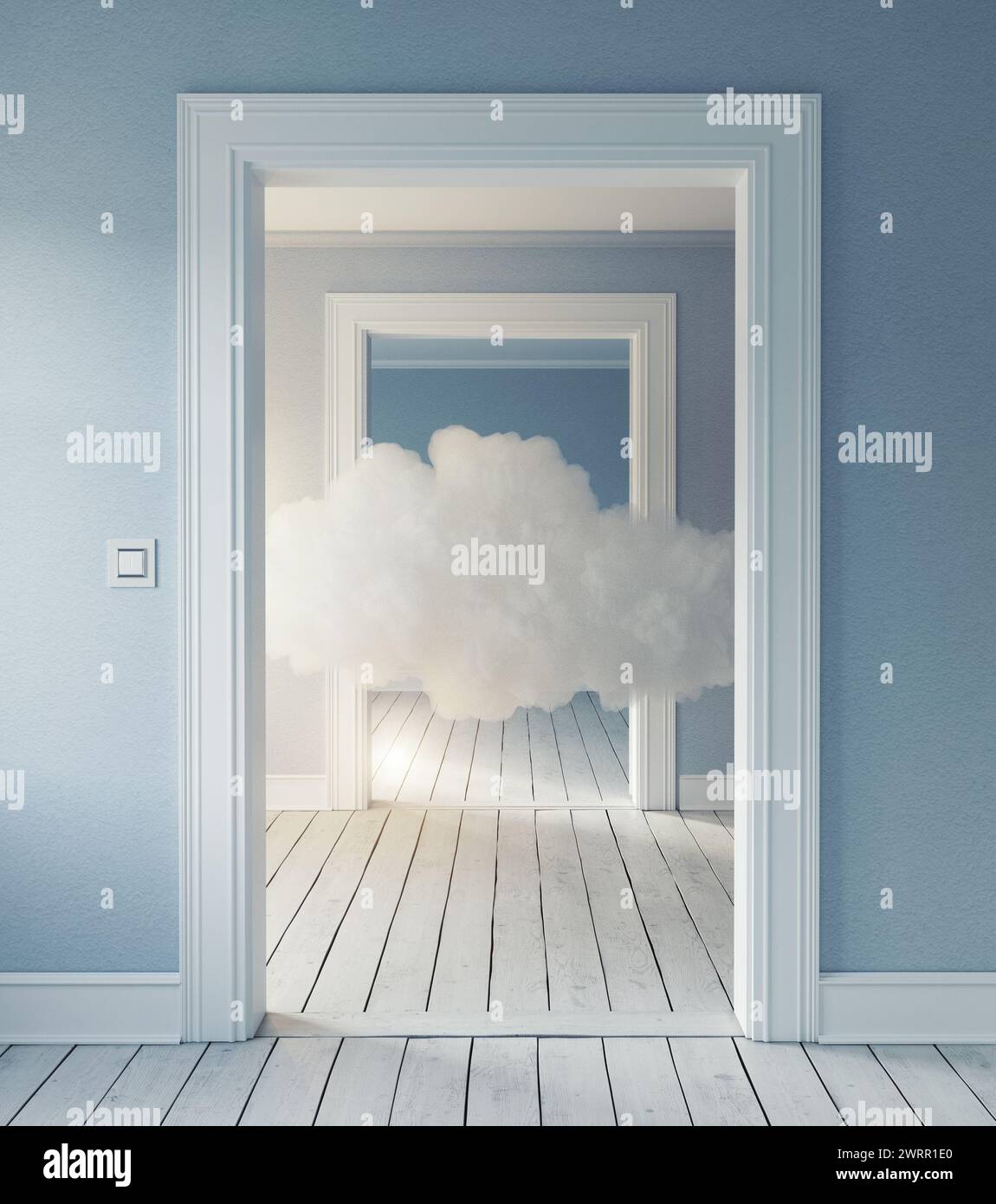 cloud in the room. 3d creative concept rendering Stock Photo