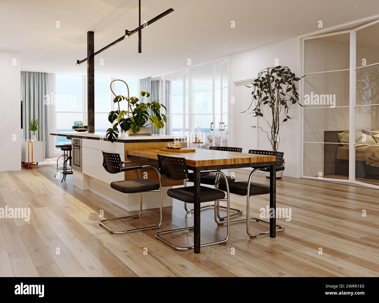 modern kitchen interior. 3d rendering design concept Stock Photo