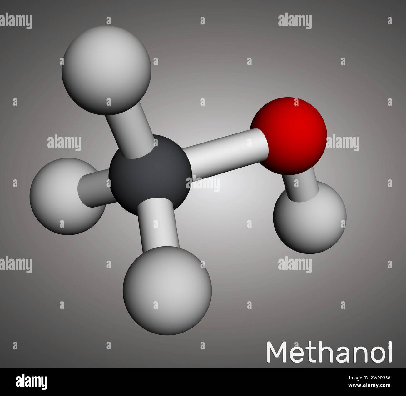 Methanol, methyl alcohol, molecule. Sugar substitute and E951 Molecular model. 3D rendering. Illustration Stock Photo