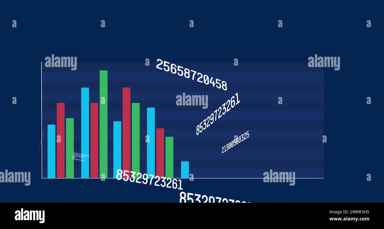 A colorful bar graph displays numerical data on a dark background Stock ...