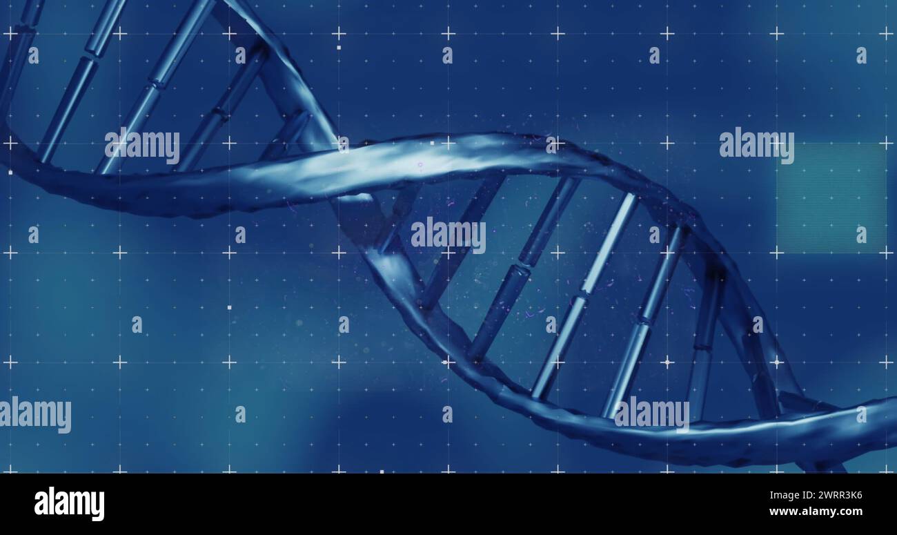 Image of scope scanning over dna strand Stock Photo