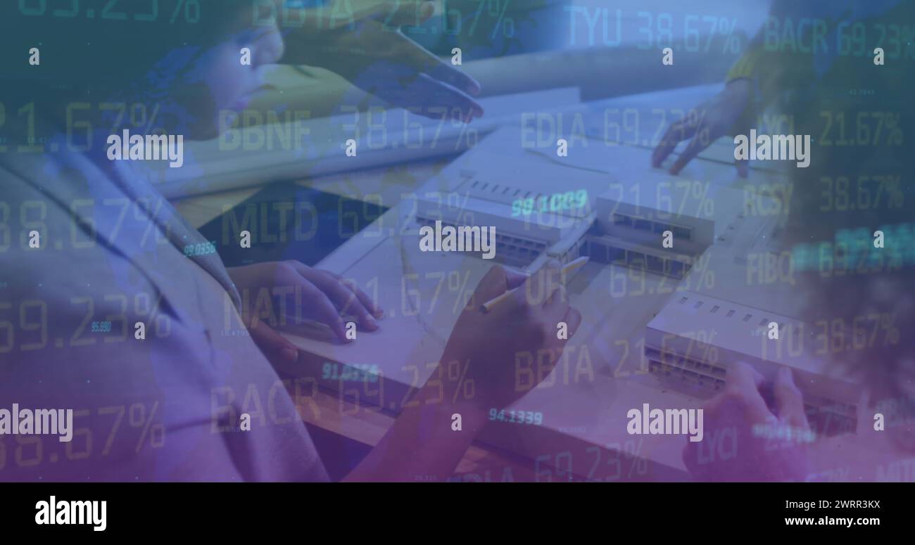 Image of financial data processing over diverse business people Stock ...
