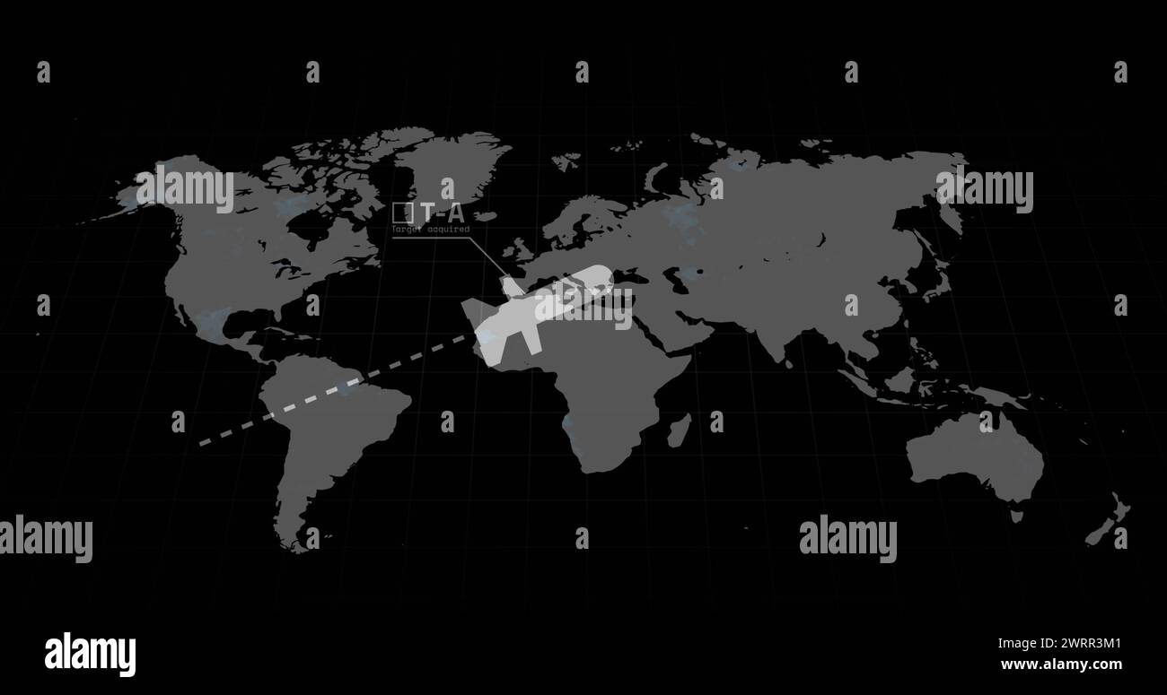 Digital image of data processing over world map against black ...