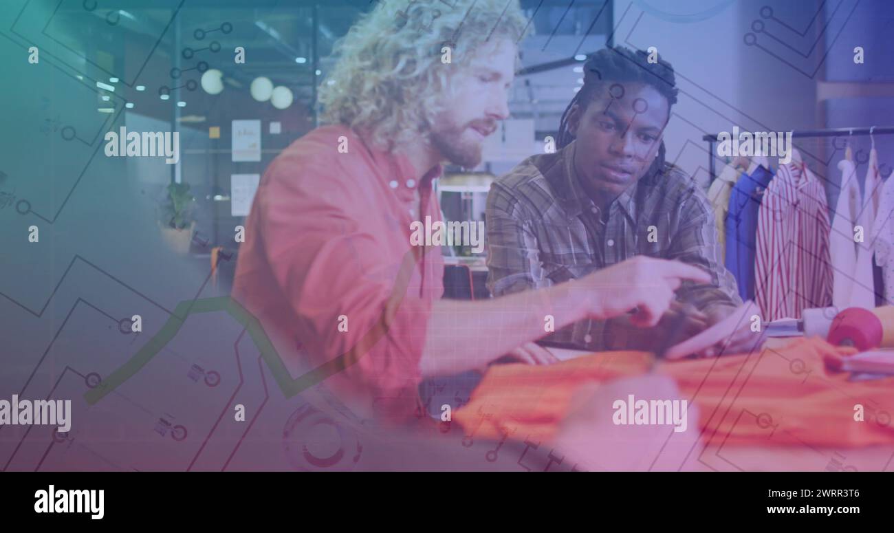Image of financial data processing over diverse business people Stock ...