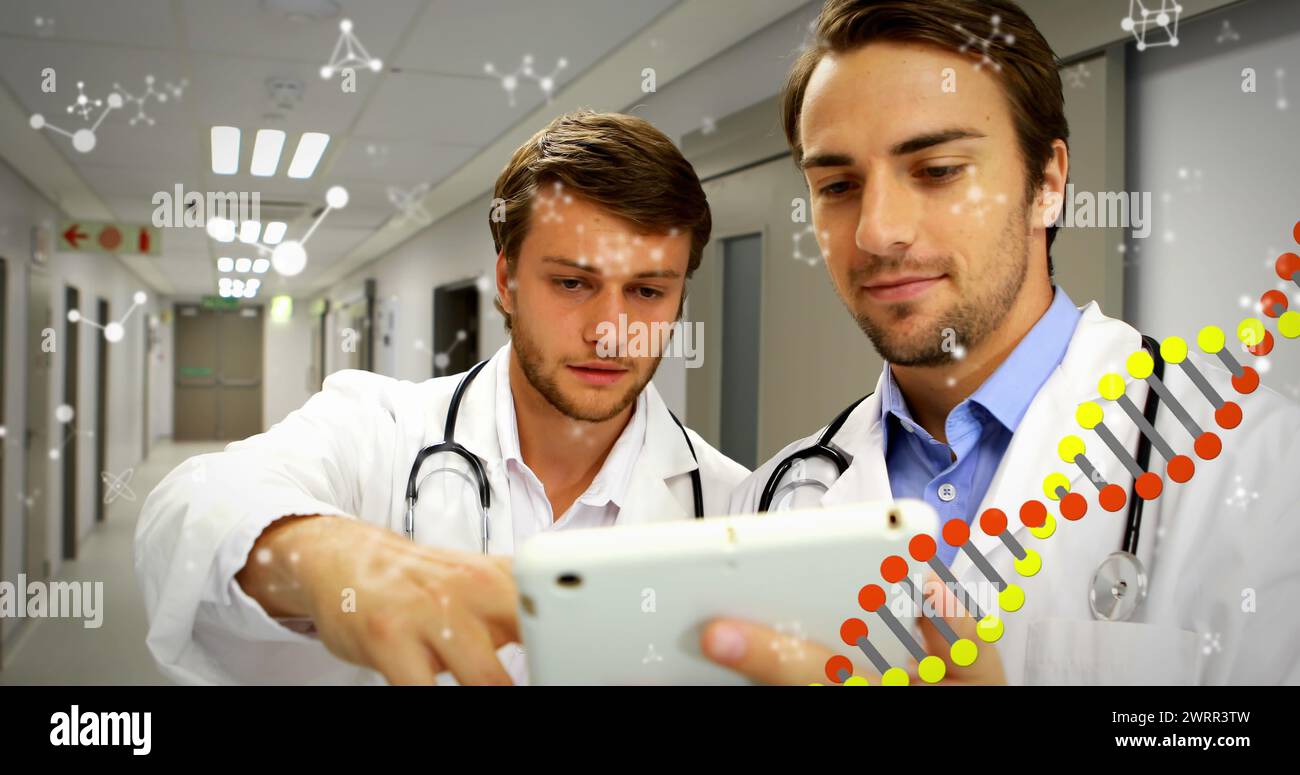 Digital medical interface with DNA data shown to doctors on a tablet ...