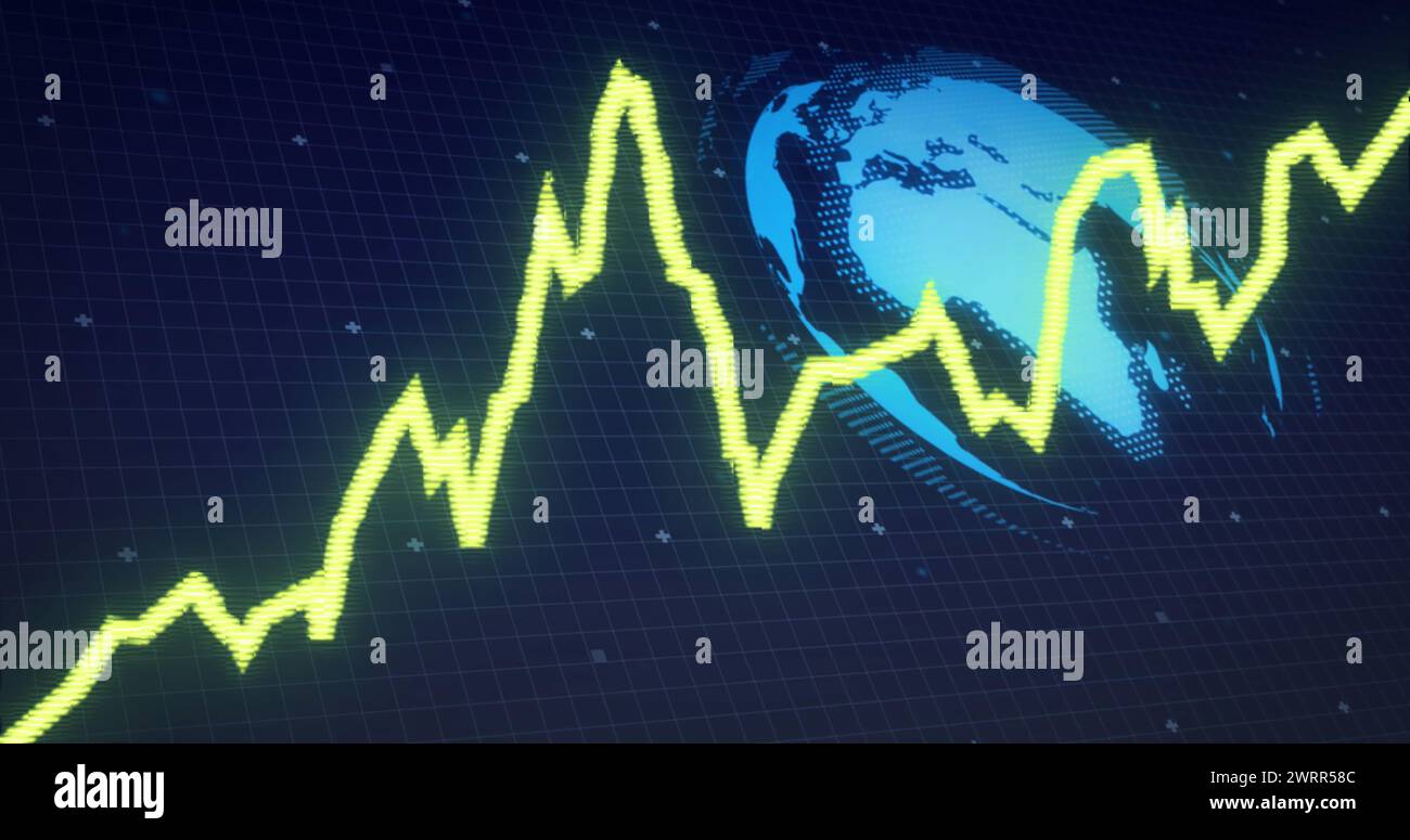 Image of yellow line, globe and data processing Stock Photo - Alamy