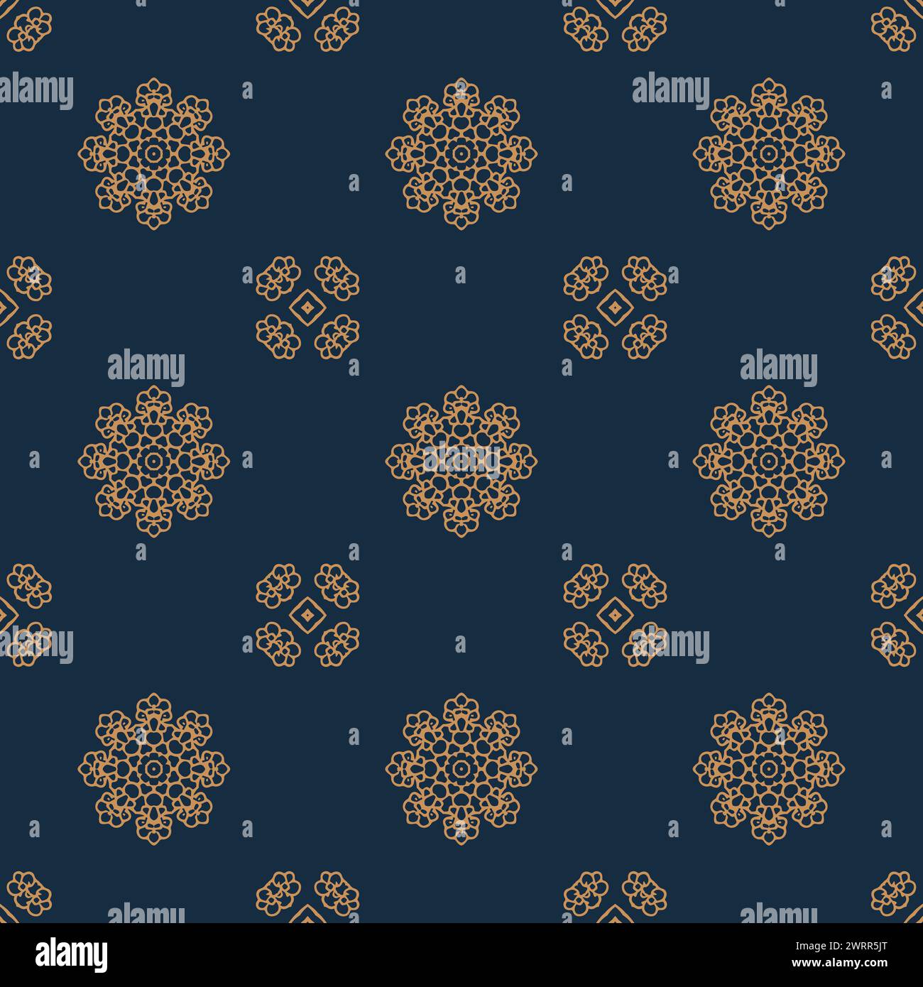 Blue and gold vintage seamless pattern. Floral ornamental luxury damask ...